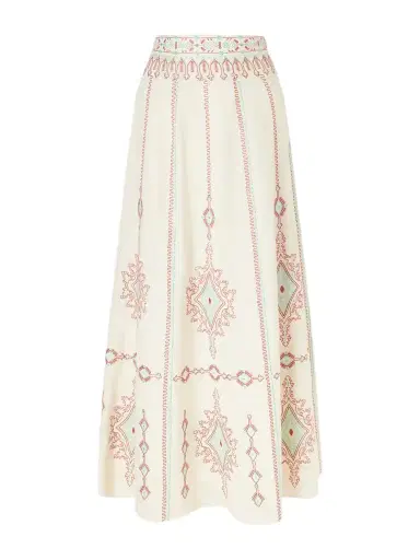Emporio Sirenuse Camille Embroidered Linen And Cotton-blend Midi Skirt | Thumbnail 1 Emporio Sirenuse Camille Embroidered Linen And Cotton-blend Midi Skirt | Thumbnail 1