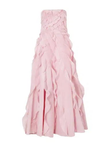 Aje Allairie Strapless Ruffled Shirred Faille Gown | Thumbnail 1 Aje Allairie Strapless Ruffled Shirred Faille Gown | Thumbnail 1