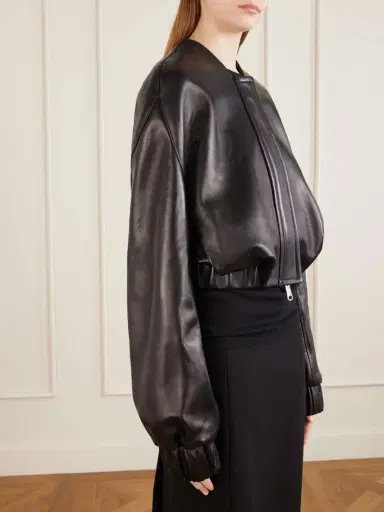 Khaite Cordan Cropped Leather Jacket | Thumbnail 4 Khaite Cordan Cropped Leather Jacket | Thumbnail 4