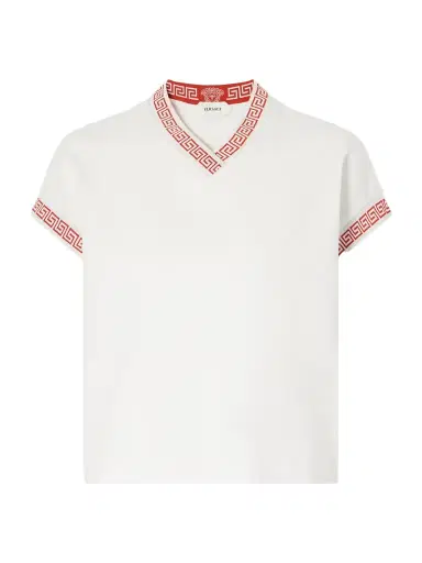 Versace Logo-jacquard Cotton-blend Jersey T-shirt | Thumbnail 1 Versace Logo-jacquard Cotton-blend Jersey T-shirt | Thumbnail 1