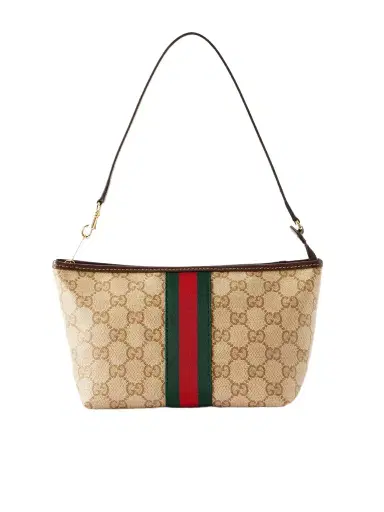 Gucci Mini Leather And Webbing-trimmed Coated-canvas Shoulder Bag | Thumbnail 1 Gucci Mini Leather And Webbing-trimmed Coated-canvas Shoulder Bag | Thumbnail 1