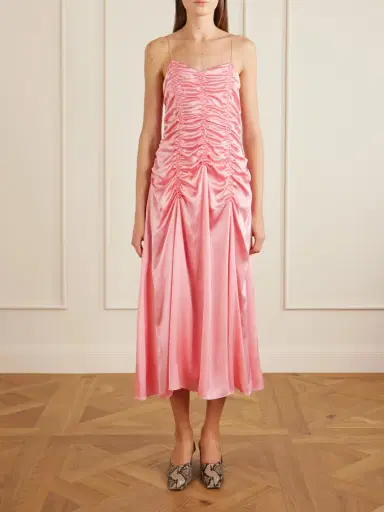 Khaite Raina Ruched Silk Midi Dress | Thumbnail 2 Khaite Raina Ruched Silk Midi Dress | Thumbnail 2