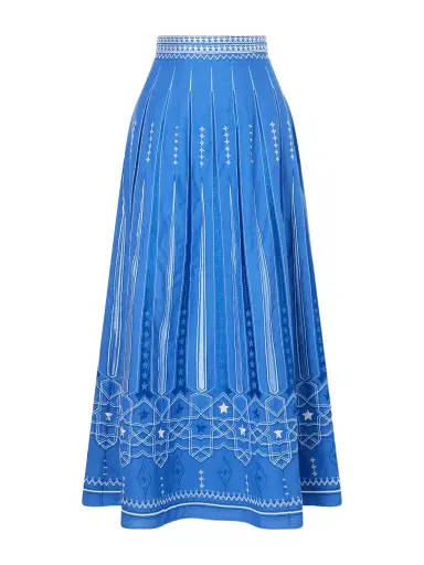 Emporio Sirenuse Camille Embroidered Linen And Cotton-blend Midi Skirt | Thumbnail 1 Emporio Sirenuse Camille Embroidered Linen And Cotton-blend Midi Skirt | Thumbnail 1