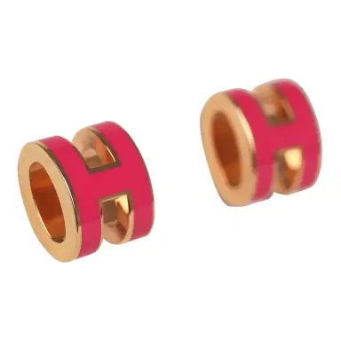 HERMÈS Hermes Mini Pop H Earrings Pink Enamel Lacquer Rose Gold Hardware | Thumbnail 2 HERMÈS Hermes Mini Pop H Earrings Pink Enamel Lacquer Rose Gold Hardware | Thumbnail 2