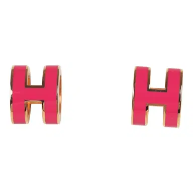 HERMÈS Hermes Mini Pop H Earrings Pink Enamel Lacquer Rose Gold Hardware | Thumbnail 1 HERMÈS Hermes Mini Pop H Earrings Pink Enamel Lacquer Rose Gold Hardware | Thumbnail 1