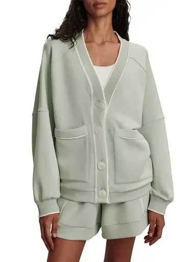 Varley Women's Scottie DoubleSoft Cardigan - Aqua Foam | Thumbnail 2 Varley Women's Scottie DoubleSoft Cardigan - Aqua Foam | Thumbnail 2