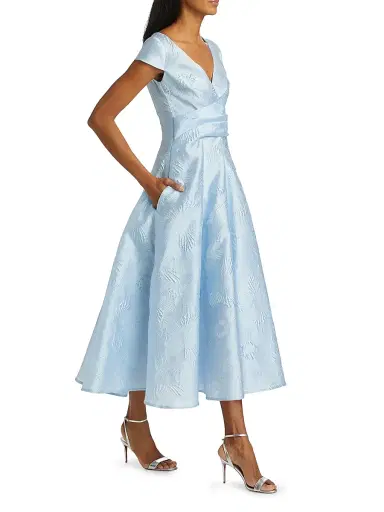 Talbot Runhof Women's Floral Pleated Satin Maxi Dress - Sky | Thumbnail 2 Talbot Runhof Women's Floral Pleated Satin Maxi Dress - Sky | Thumbnail 2