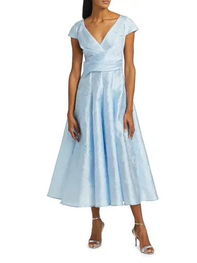 Talbot Runhof Women's Floral Pleated Satin Maxi Dress - Sky | Thumbnail 3 Talbot Runhof Women's Floral Pleated Satin Maxi Dress - Sky | Thumbnail 3