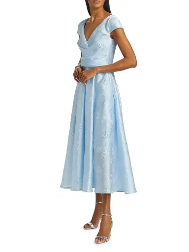 Talbot Runhof Women's Floral Pleated Satin Maxi Dress - Sky | Thumbnail 4 Talbot Runhof Women's Floral Pleated Satin Maxi Dress - Sky | Thumbnail 4