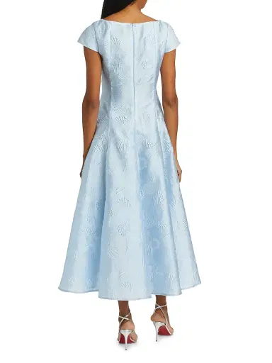 Talbot Runhof Women's Floral Pleated Satin Maxi Dress - Sky | Thumbnail 5 Talbot Runhof Women's Floral Pleated Satin Maxi Dress - Sky | Thumbnail 5