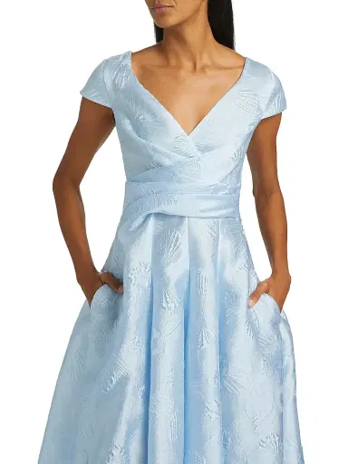 Talbot Runhof Women's Floral Pleated Satin Maxi Dress - Sky | Thumbnail 6 Talbot Runhof Women's Floral Pleated Satin Maxi Dress - Sky | Thumbnail 6