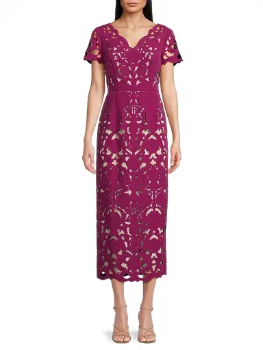 Shani Women's Floral Crepe Laser-Cut Midi-Dress - Raspberry Beige | Thumbnail 3 Shani Women's Floral Crepe Laser-Cut Midi-Dress - Raspberry Beige | Thumbnail 3