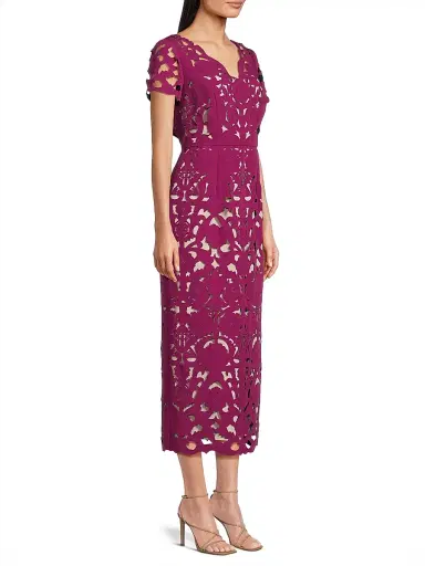 Shani Women's Floral Crepe Laser-Cut Midi-Dress - Raspberry Beige | Thumbnail 4 Shani Women's Floral Crepe Laser-Cut Midi-Dress - Raspberry Beige | Thumbnail 4