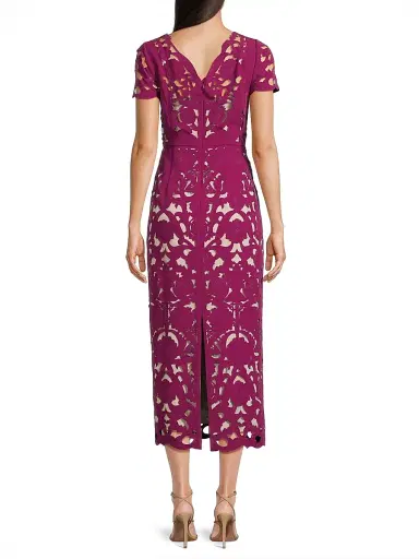 Shani Women's Floral Crepe Laser-Cut Midi-Dress - Raspberry Beige | Thumbnail 5 Shani Women's Floral Crepe Laser-Cut Midi-Dress - Raspberry Beige | Thumbnail 5