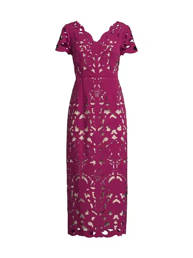 Shani Women's Floral Crepe Laser-Cut Midi-Dress - Raspberry Beige | Thumbnail 1 Shani Women's Floral Crepe Laser-Cut Midi-Dress - Raspberry Beige | Thumbnail 1