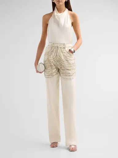 Lapointe Women's Beaded Chains Straight-Leg Jeans - Cream - Size 10 | Thumbnail 2 Lapointe Women's Beaded Chains Straight-Leg Jeans - Cream - Size 10 | Thumbnail 2