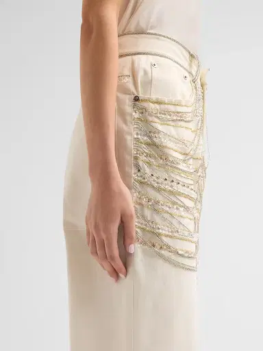 Lapointe Women's Beaded Chains Straight-Leg Jeans - Cream - Size 10 | Thumbnail 5 Lapointe Women's Beaded Chains Straight-Leg Jeans - Cream - Size 10 | Thumbnail 5