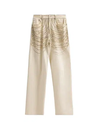 Lapointe Women's Beaded Chains Straight-Leg Jeans - Cream - Size 10 | Thumbnail 1 Lapointe Women's Beaded Chains Straight-Leg Jeans - Cream - Size 10 | Thumbnail 1