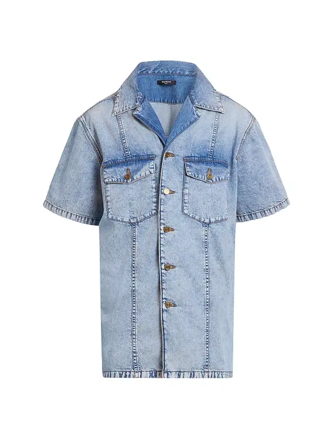 Men's Cotton Denim Camp Shirt - Bleu Jean Clair Men's Cotton Denim Camp Shirt - Bleu Jean Clair
