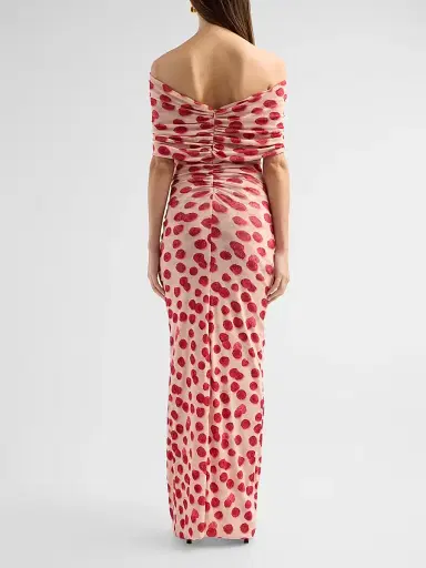 Stella McCartney Women's Raspberry-Print Mesh Off-The-Shoulder Maxi Dress - Raspberry | Thumbnail 3 Stella McCartney Women's Raspberry-Print Mesh Off-The-Shoulder Maxi Dress - Raspberry | Thumbnail 3