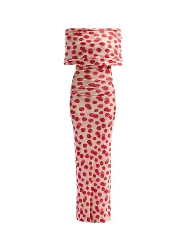 Stella McCartney Women's Raspberry-Print Mesh Off-The-Shoulder Maxi Dress - Raspberry | Thumbnail 1 Stella McCartney Women's Raspberry-Print Mesh Off-The-Shoulder Maxi Dress - Raspberry | Thumbnail 1