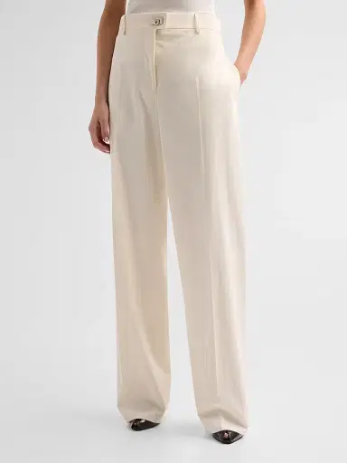 FERRAGAMO Women's Cotton-Silk Canvas Trousers - Parchment | Thumbnail 4 FERRAGAMO Women's Cotton-Silk Canvas Trousers - Parchment | Thumbnail 4