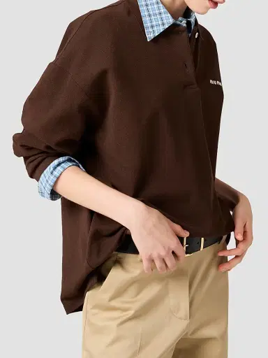 Miu Miu Women's Cotton Piqué Polo Shirt - Brown - Size XS | Thumbnail 4 Miu Miu Women's Cotton Piqué Polo Shirt - Brown - Size XS | Thumbnail 4