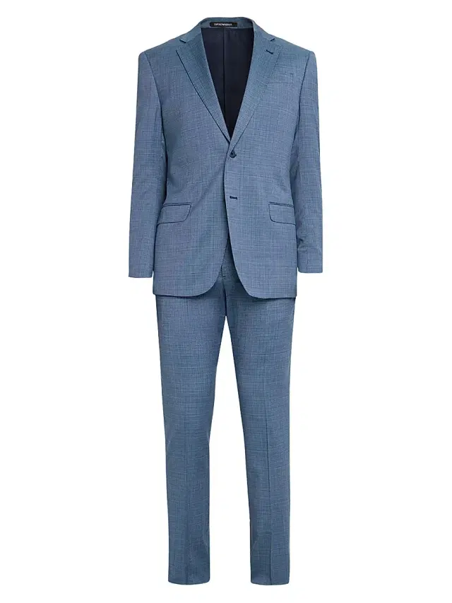 Men's Micro-Textured Wool Single-Breasted Suit - Blue Men's Micro-Textured Wool Single-Breasted Suit - Blue