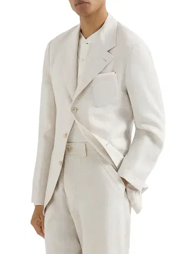 Brunello Cucinelli Men's Linen Micro Chevron Unlined Blazer | Thumbnail 1 Brunello Cucinelli Men's Linen Micro Chevron Unlined Blazer | Thumbnail 1