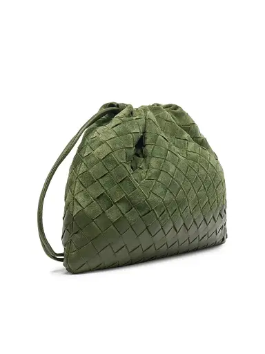 Bottega Veneta Women's Intrecciato Suede Drawstring Pouch - Green Tweed Gold | Thumbnail 5 Bottega Veneta Women's Intrecciato Suede Drawstring Pouch - Green Tweed Gold | Thumbnail 5