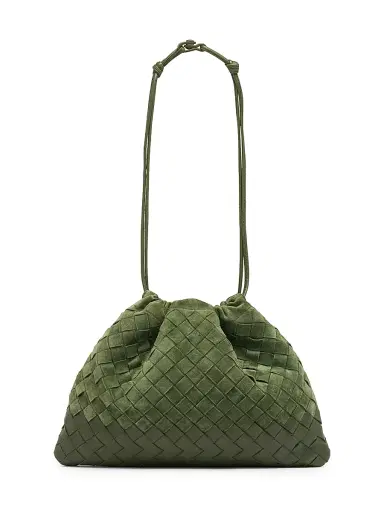 Bottega Veneta Women's Intrecciato Suede Drawstring Pouch - Green Tweed Gold | Thumbnail 8 Bottega Veneta Women's Intrecciato Suede Drawstring Pouch - Green Tweed Gold | Thumbnail 8