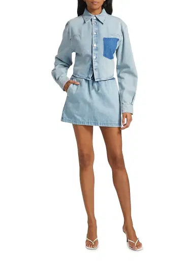 Moschino Jeans Women's Denim Two-Tone Miniskirt - Multi Light Blue | Thumbnail 2 Moschino Jeans Women's Denim Two-Tone Miniskirt - Multi Light Blue | Thumbnail 2