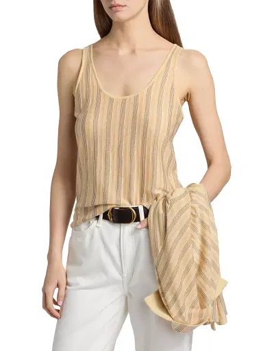 Guest In Residence Women's Fine Stripe Cashmere Tank - Butter Combo - Size XL | Thumbnail 3 Guest In Residence Women's Fine Stripe Cashmere Tank - Butter Combo - Size XL | Thumbnail 3