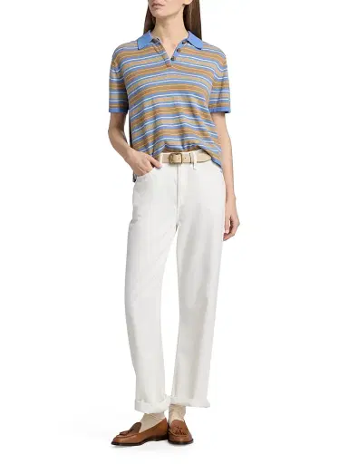 Guest in Residence Women's Striped Cotton-Cashmere Polo Shirt - Delft Blue Combo | Thumbnail 2 Guest in Residence Women's Striped Cotton-Cashmere Polo Shirt - Delft Blue Combo | Thumbnail 2