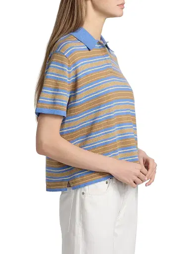 Guest in Residence Women's Striped Cotton-Cashmere Polo Shirt - Delft Blue Combo | Thumbnail 4 Guest in Residence Women's Striped Cotton-Cashmere Polo Shirt - Delft Blue Combo | Thumbnail 4