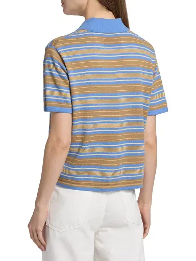 Guest in Residence Women's Striped Cotton-Cashmere Polo Shirt - Delft Blue Combo | Thumbnail 5 Guest in Residence Women's Striped Cotton-Cashmere Polo Shirt - Delft Blue Combo | Thumbnail 5