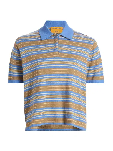 Guest in Residence Women's Striped Cotton-Cashmere Polo Shirt - Delft Blue Combo | Thumbnail 1 Guest in Residence Women's Striped Cotton-Cashmere Polo Shirt - Delft Blue Combo | Thumbnail 1