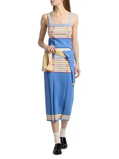 Guest in Residence Women's Striped Silk-Linen Midi-Skirt - Delft Blue Combo | Thumbnail 2 Guest in Residence Women's Striped Silk-Linen Midi-Skirt - Delft Blue Combo | Thumbnail 2