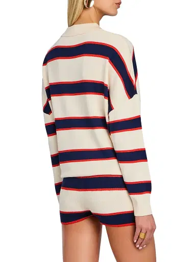 SEROYA Women's Taby Striped Ribbed Polo Sweater - Eggshell Stripe | Thumbnail 6 SEROYA Women's Taby Striped Ribbed Polo Sweater - Eggshell Stripe | Thumbnail 6