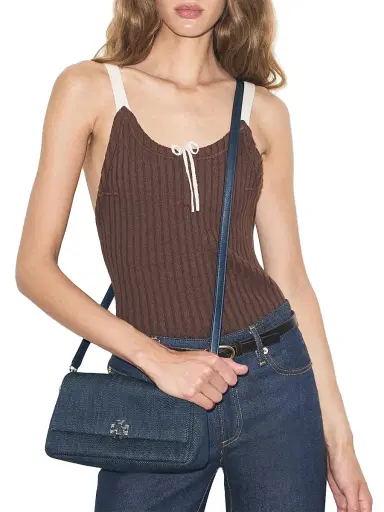 Tory Burch Women's Charlie Small Denim Shoulder Bag - Midnight | Thumbnail 3 Tory Burch Women's Charlie Small Denim Shoulder Bag - Midnight | Thumbnail 3
