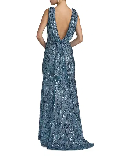 Mac Duggal Women's Petite Sequined Cowlback Gown - Fusion Blue Petite 12 | Thumbnail 2 Mac Duggal Women's Petite Sequined Cowlback Gown - Fusion Blue Petite 12 | Thumbnail 2
