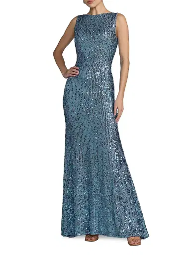 Mac Duggal Women's Petite Sequined Cowlback Gown - Fusion Blue Petite 12 | Thumbnail 1 Mac Duggal Women's Petite Sequined Cowlback Gown - Fusion Blue Petite 12 | Thumbnail 1
