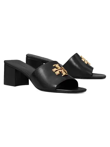 Tory Burch Women's Eleanor 55MM Leather Sandals - Perfect Black Gold | Thumbnail 2 Tory Burch Women's Eleanor 55MM Leather Sandals - Perfect Black Gold | Thumbnail 2