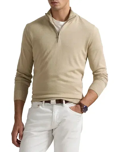 Polo Ralph Lauren Men's Cotton Quarter-Zip Sweater - Ranch Cream | Thumbnail 3 Polo Ralph Lauren Men's Cotton Quarter-Zip Sweater - Ranch Cream | Thumbnail 3