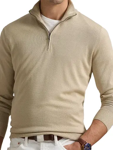 Polo Ralph Lauren Men's Cotton Quarter-Zip Sweater - Ranch Cream | Thumbnail 5 Polo Ralph Lauren Men's Cotton Quarter-Zip Sweater - Ranch Cream | Thumbnail 5