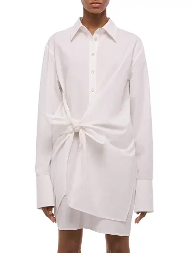Helmut Lang Women's Knotted Cotton Shirtdress - White | Thumbnail 3 Helmut Lang Women's Knotted Cotton Shirtdress - White | Thumbnail 3