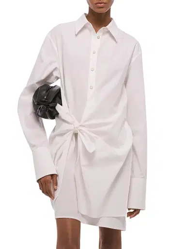 Helmut Lang Women's Knotted Cotton Shirtdress - White | Thumbnail 6 Helmut Lang Women's Knotted Cotton Shirtdress - White | Thumbnail 6