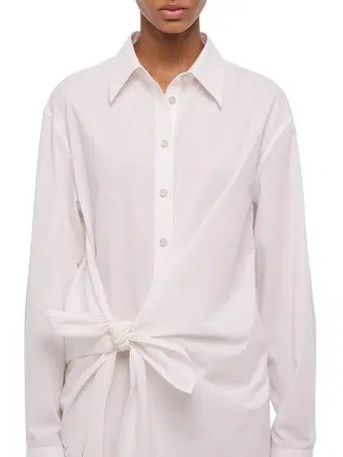 Helmut Lang Women's Knotted Cotton Shirtdress - White | Thumbnail 7 Helmut Lang Women's Knotted Cotton Shirtdress - White | Thumbnail 7