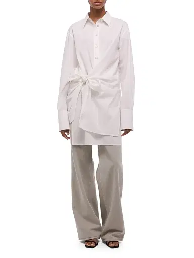 Helmut Lang Women's Knotted Cotton Shirtdress - White | Thumbnail 8 Helmut Lang Women's Knotted Cotton Shirtdress - White | Thumbnail 8