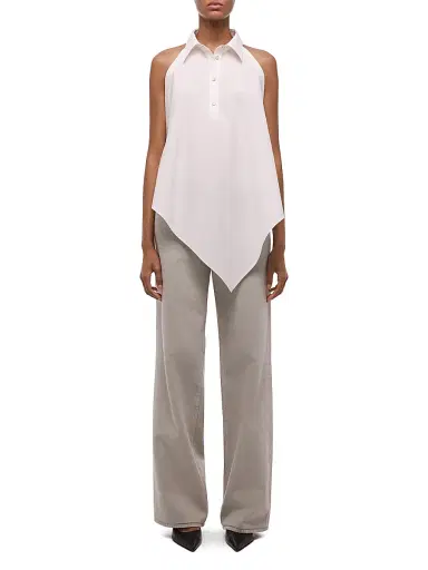 Helmut Lang Women's Collar Scarf Cotton Top - White | Thumbnail 2 Helmut Lang Women's Collar Scarf Cotton Top - White | Thumbnail 2